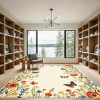 Vibrant Butterfly Meadow Floral Border Rug