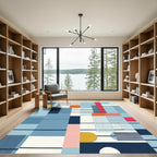 Abstract Geometric Blue Red Yellow Blocks Rug