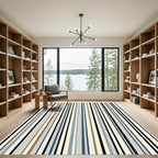 Naval Blue Earthy Tone Striped Rug