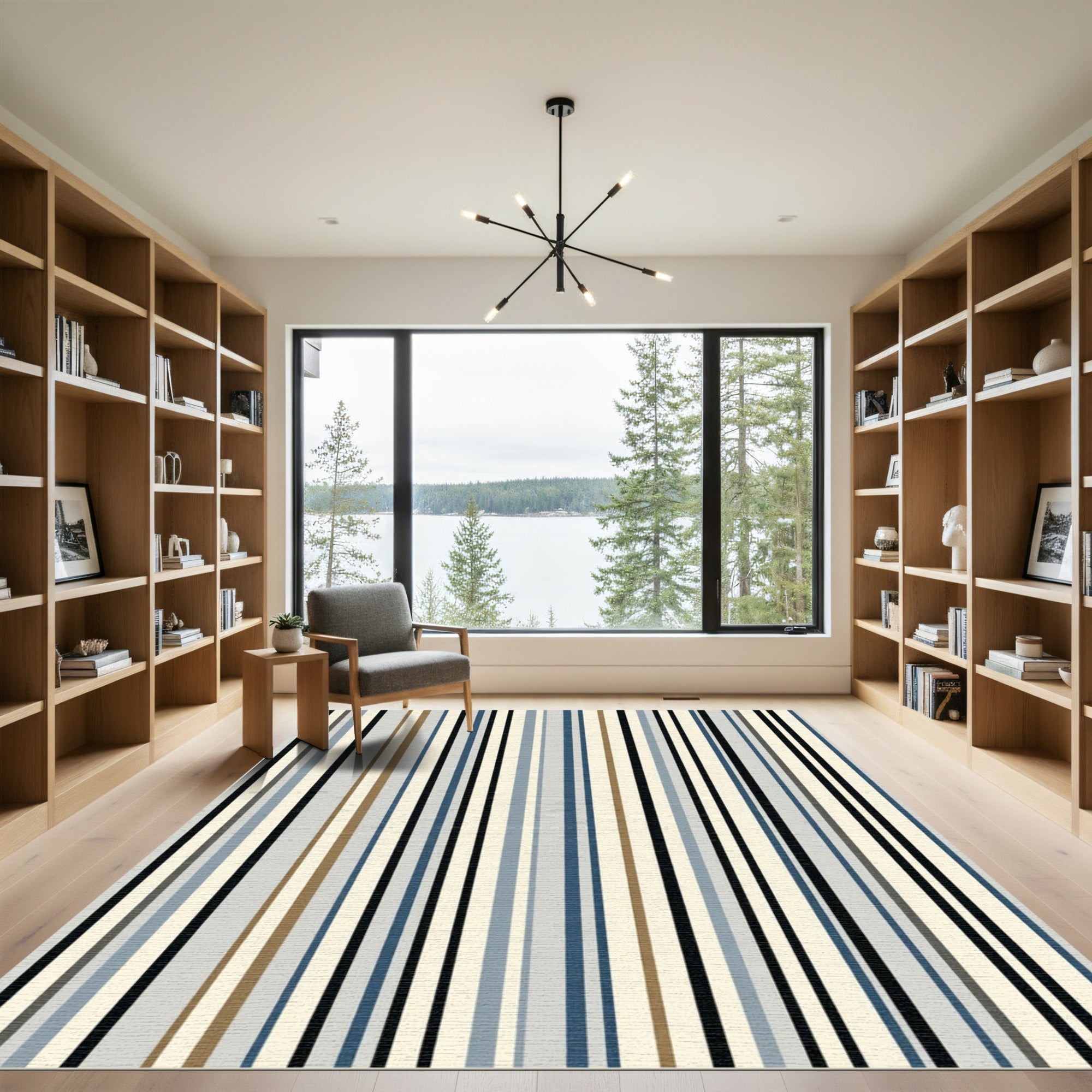 Naval Blue Earthy Tone Striped Rug