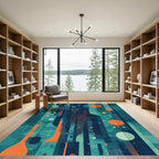 Abstract Teal Orange Geometric Shapes Rug