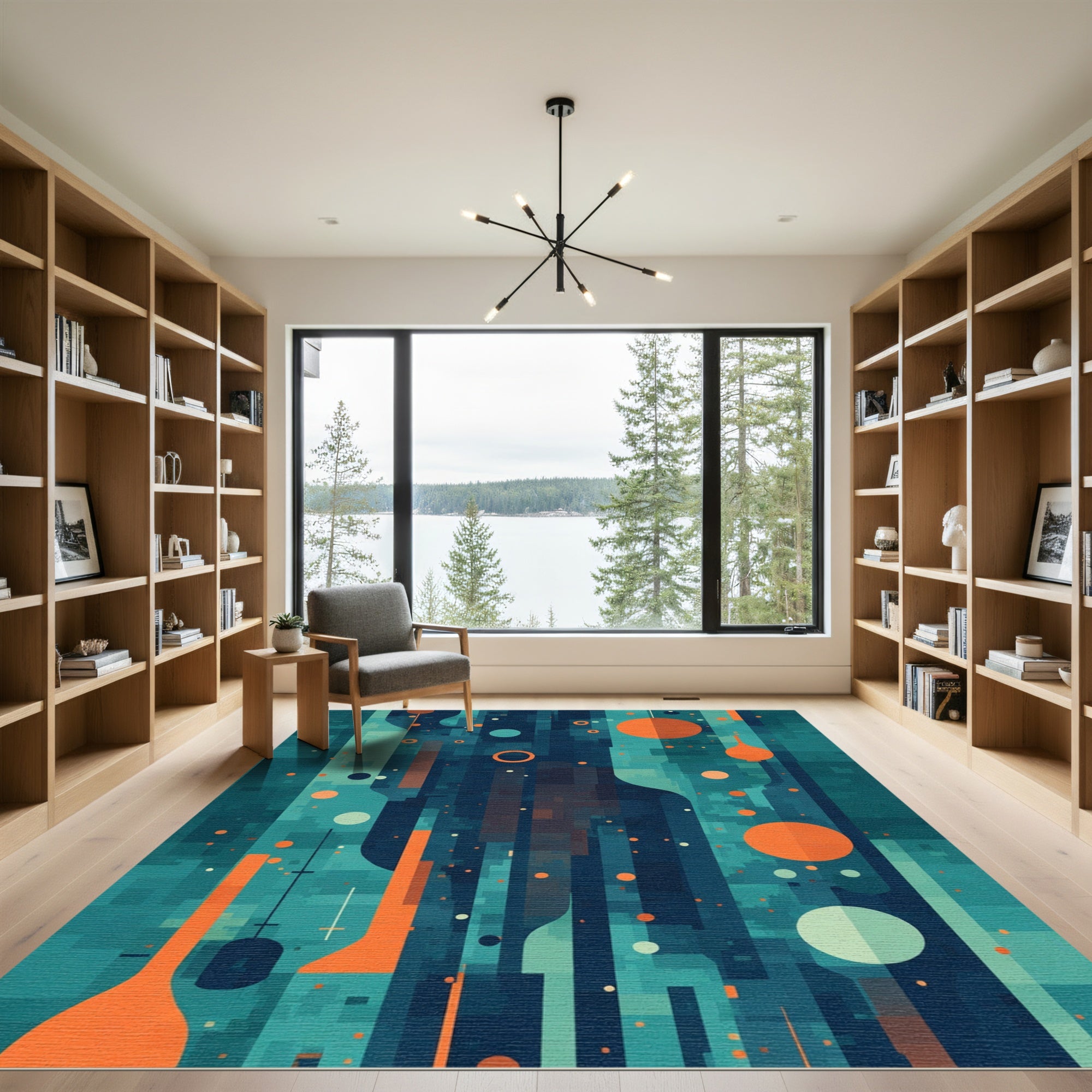 Abstract Teal Orange Geometric Shapes Rug