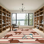 Brown White Animals Blue Floral Stripes Rug