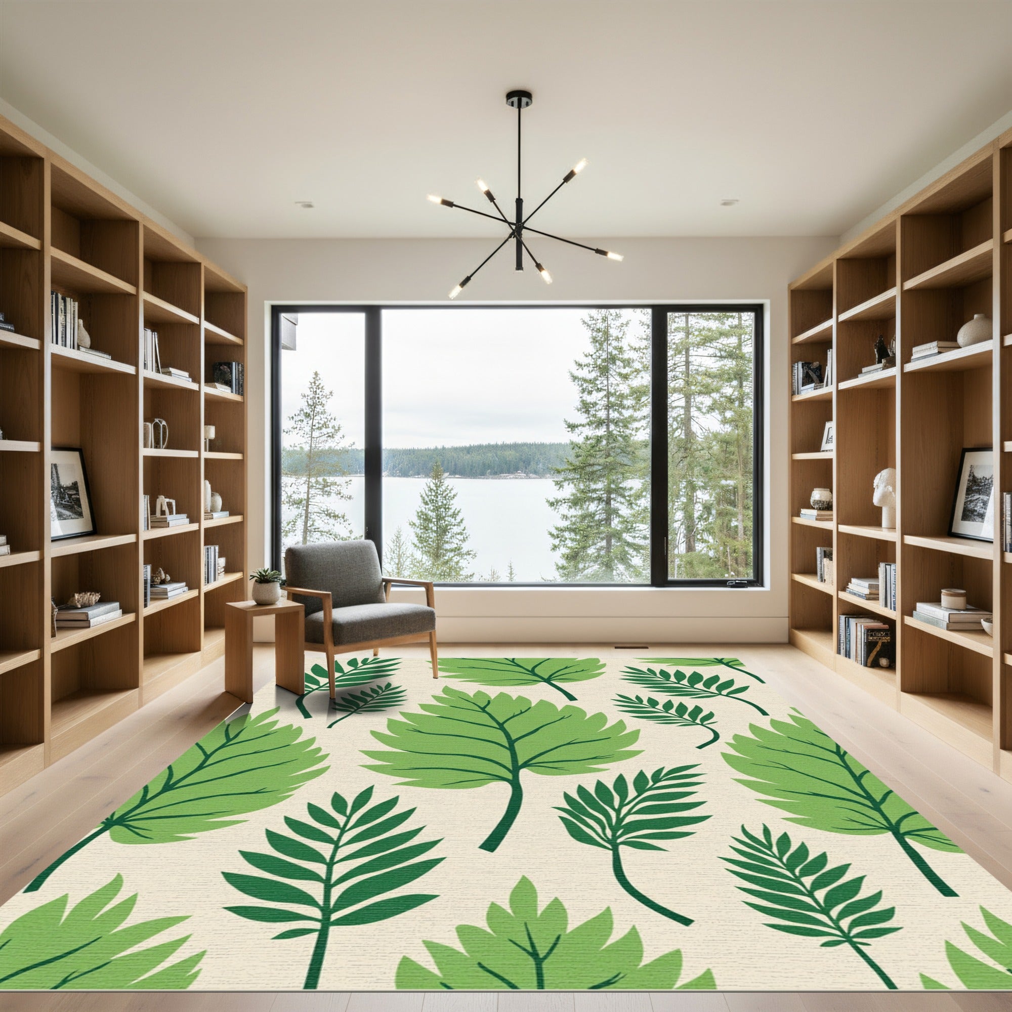 Green Leafy Branches Botanical Illustration Rug