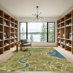Whimsical Cityscape Map Buildings Rug