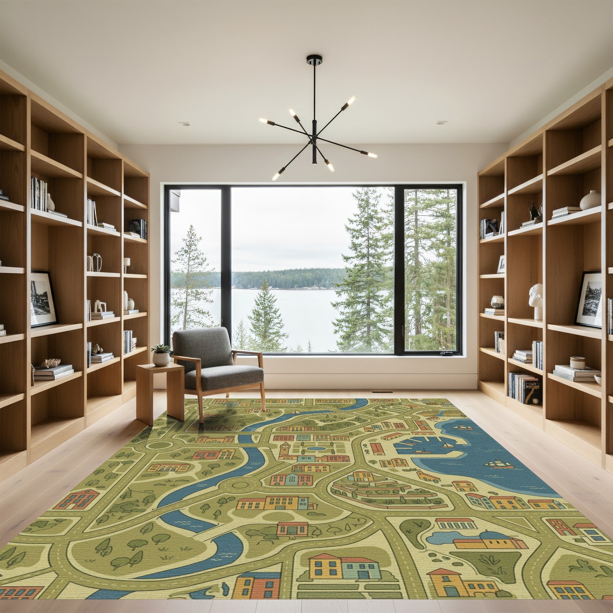 Whimsical Cityscape Map Buildings Rug