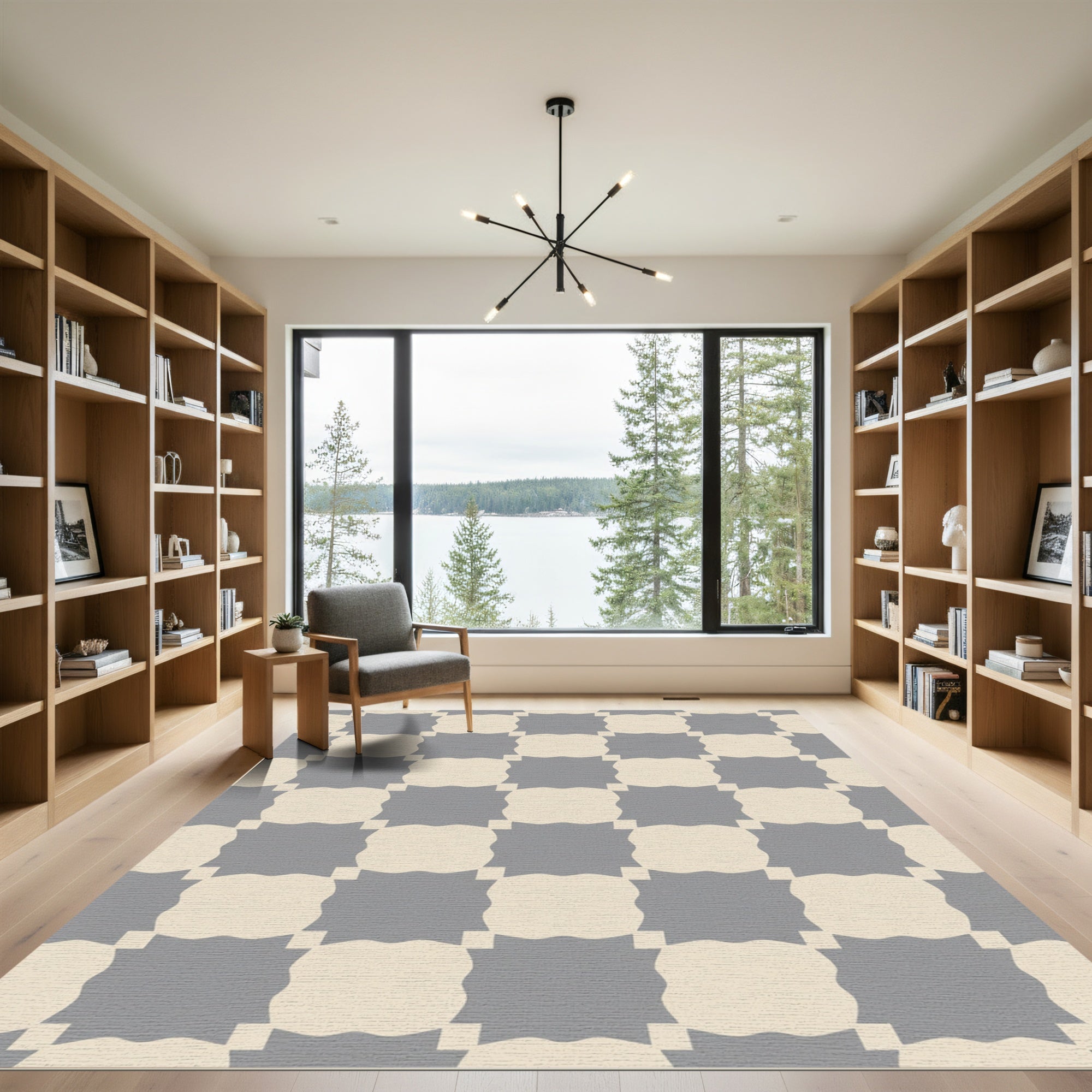 Gray Cream Interlocking Squares Rug