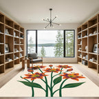 Bold Orange Lily Floral Bouquet Rug