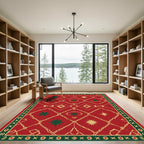 Crimson Gold Star Geometric Border Rug