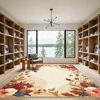 Rich Red Floral Vine Frame Rug