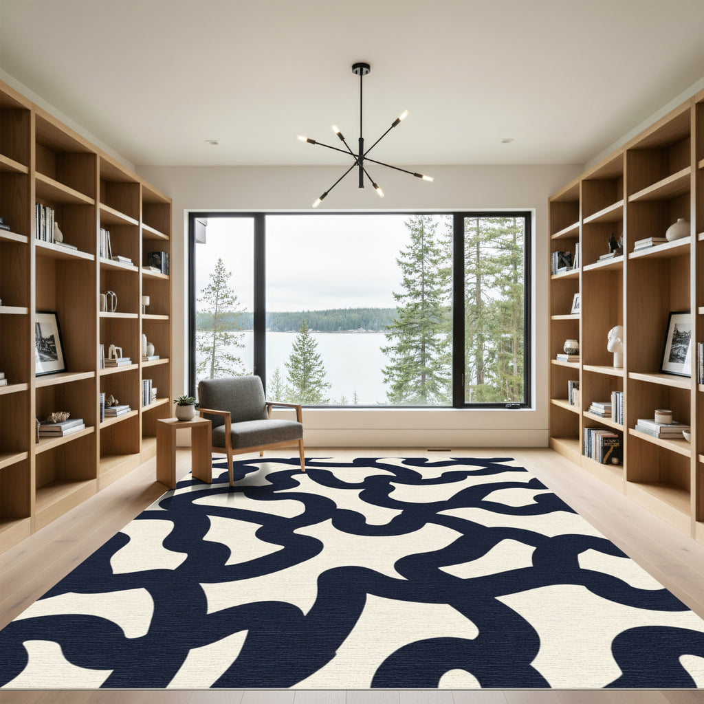 Cream Black Organic Flow Rug