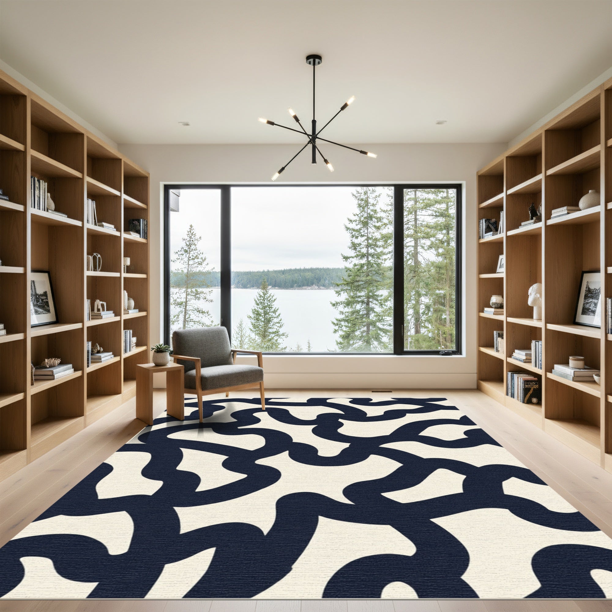 Cream Black Organic Flow Rug