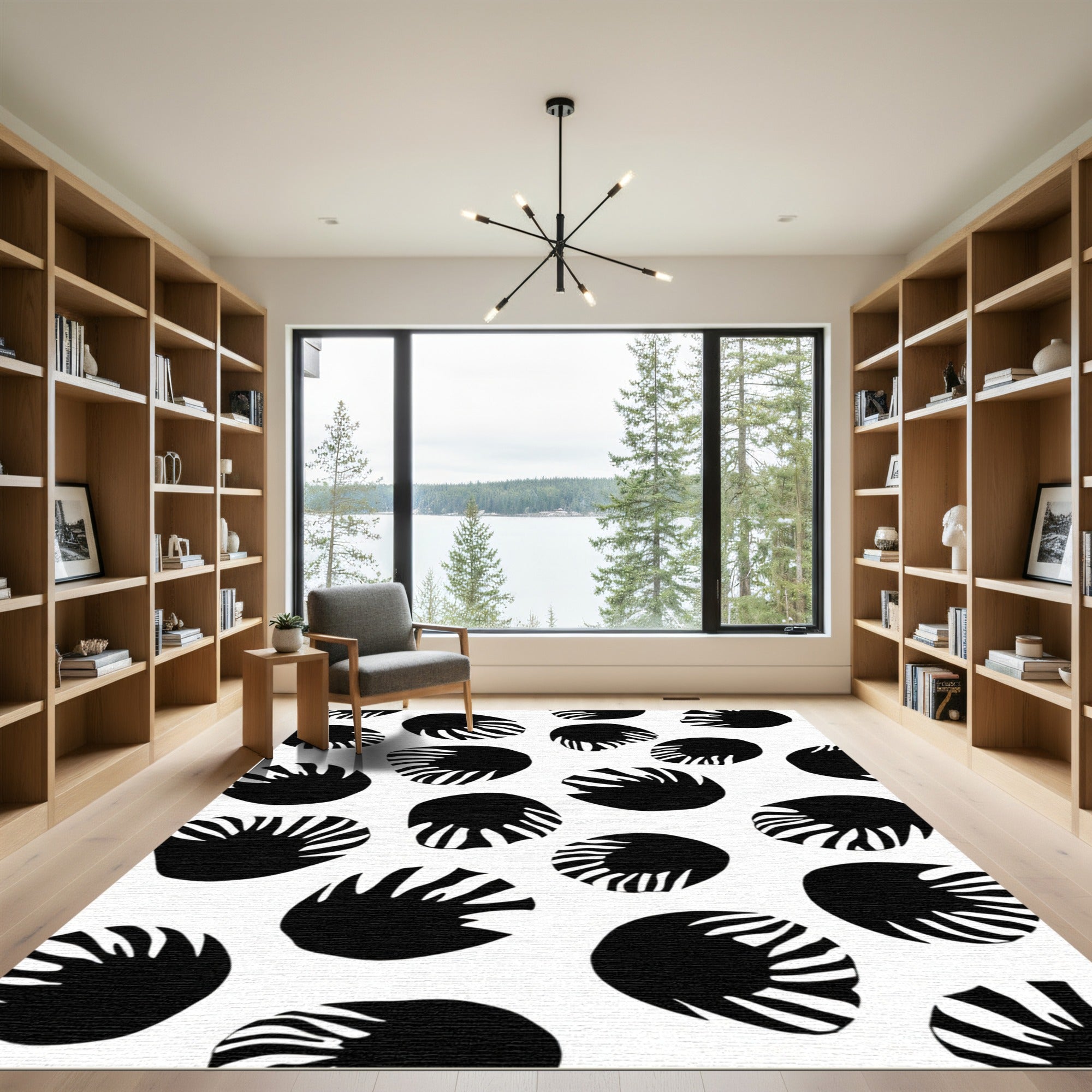 Bold Black Petal Scatter Rug