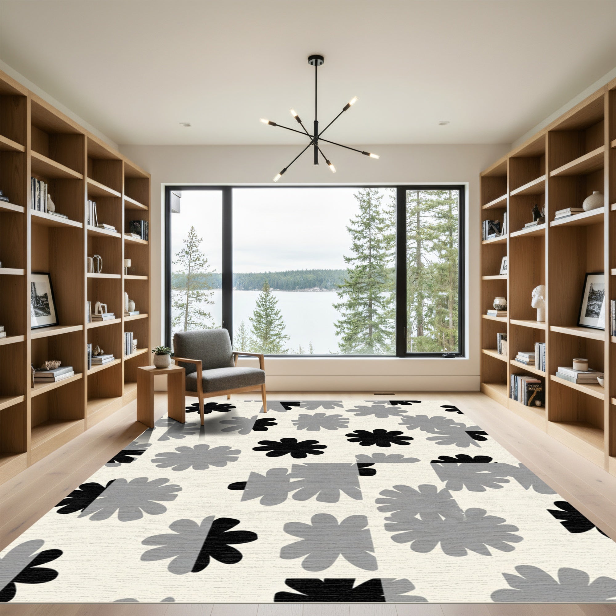 Retro Black Gray Petal Array Rug