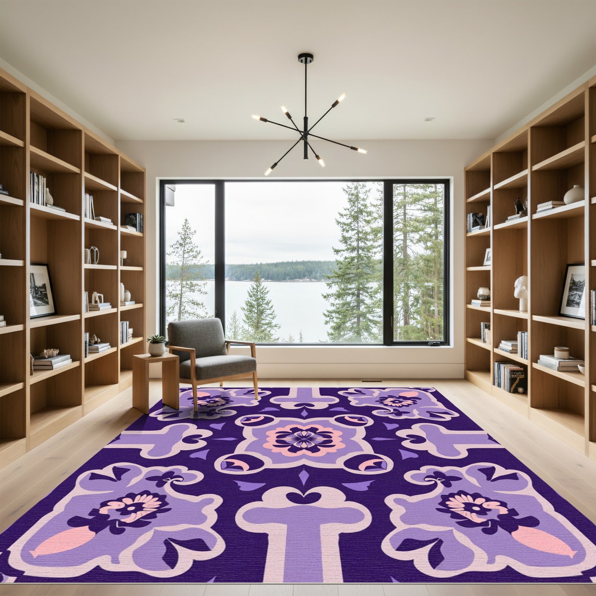 Ornate Amethyst Floral Tile Rug