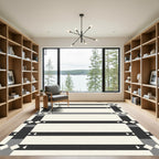 Black Gray Cream Geometric Stripe Rug