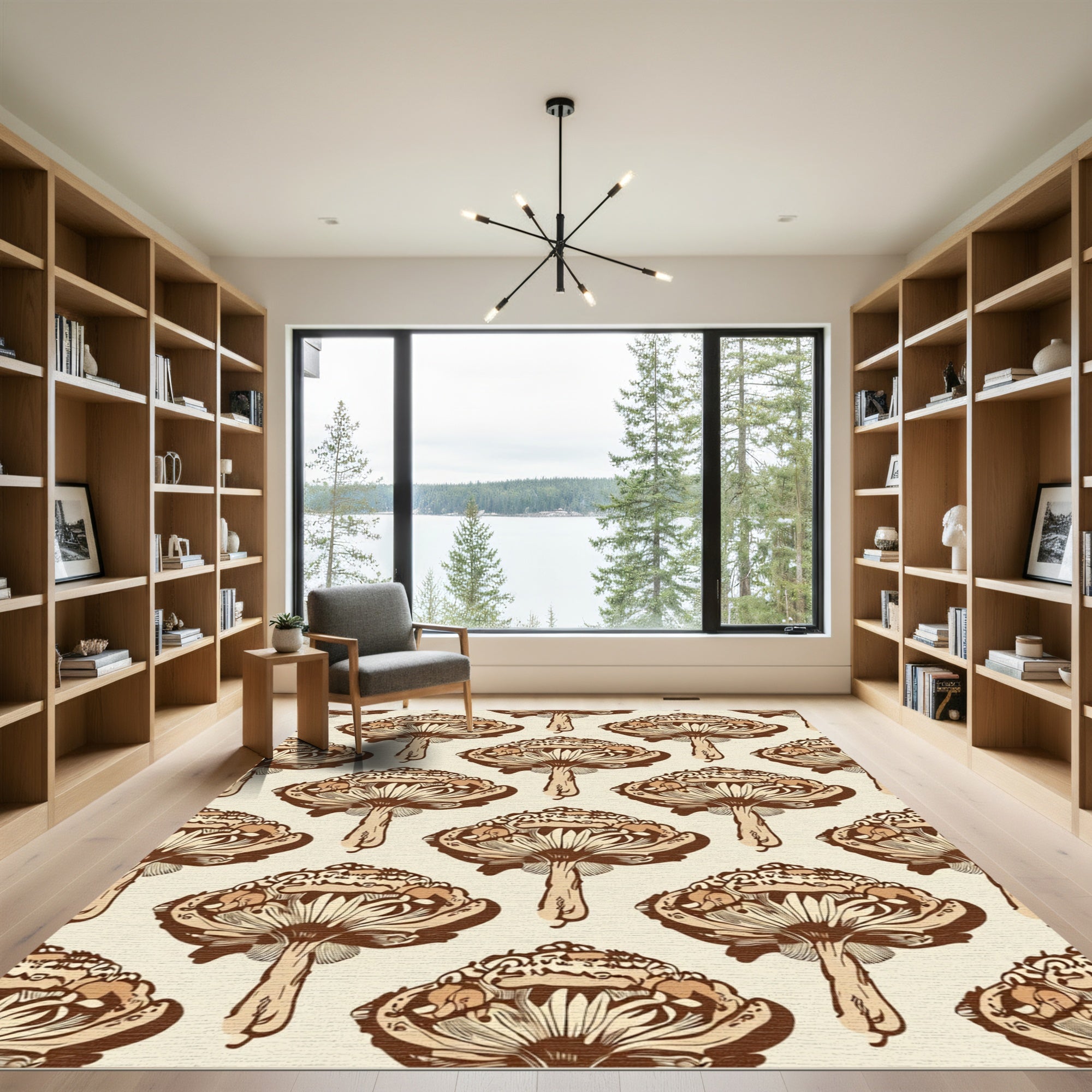 Earthy Brown Mushroom Silhouette Repeat Rug