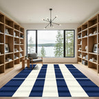 Navy Ivory Wide Stripe Buffalo Rug
