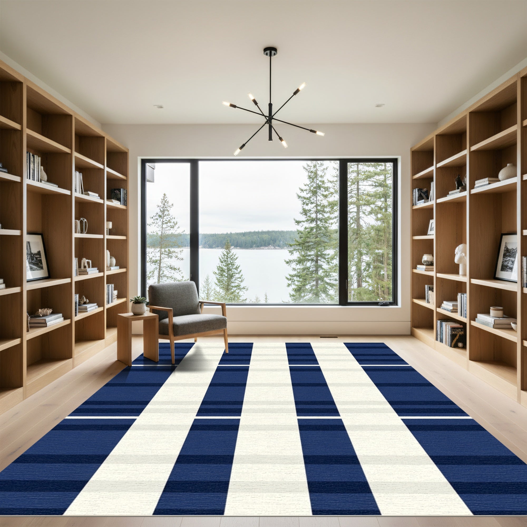 Navy Ivory Wide Stripe Buffalo Rug