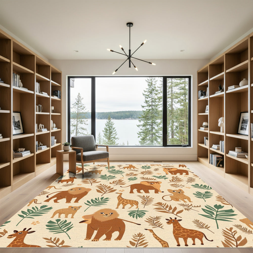 Safari Animals Foliage Autumn Palette Rug