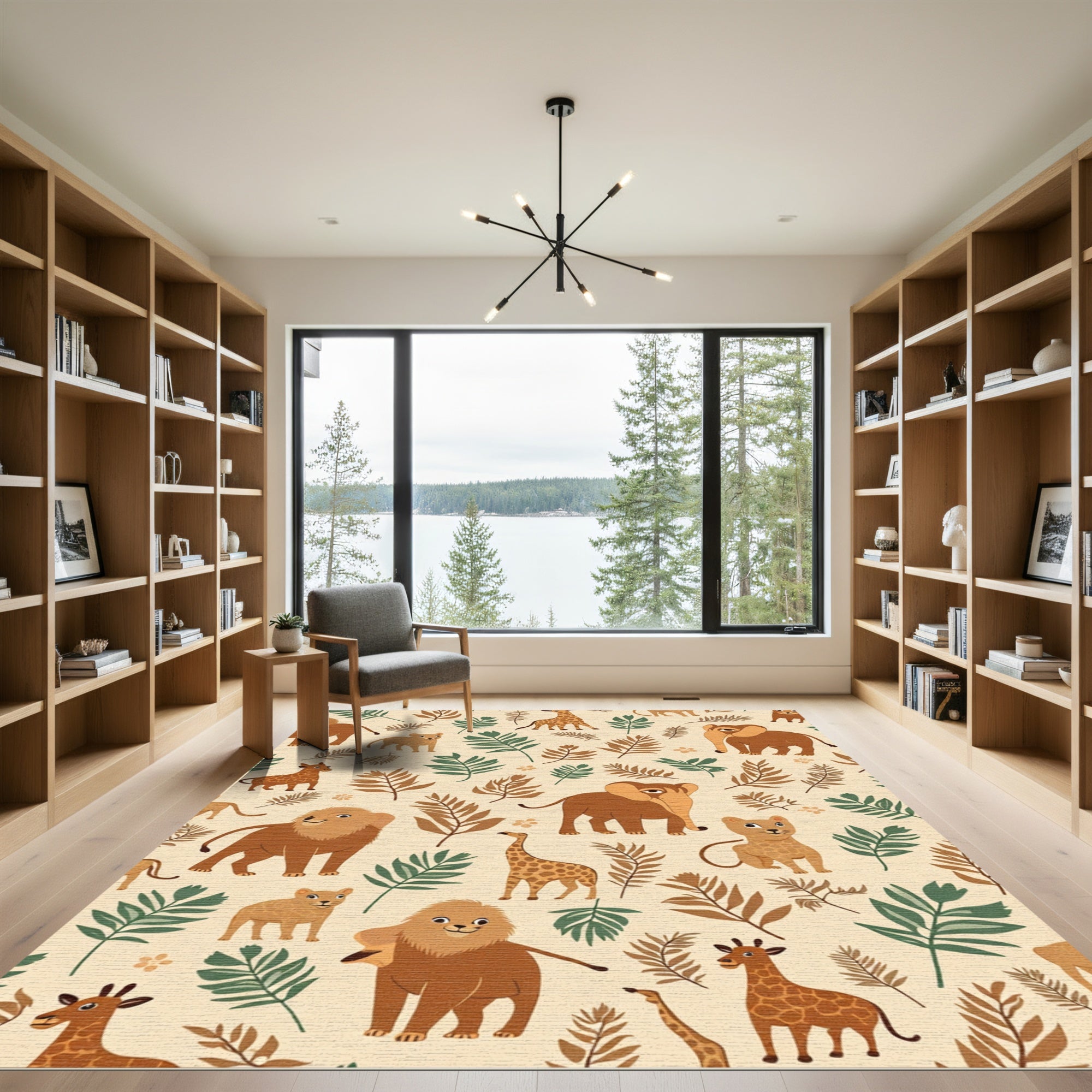 Safari Animals Foliage Autumn Palette Rug