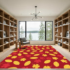 Red Yellow Floral Leaf Composition Rug