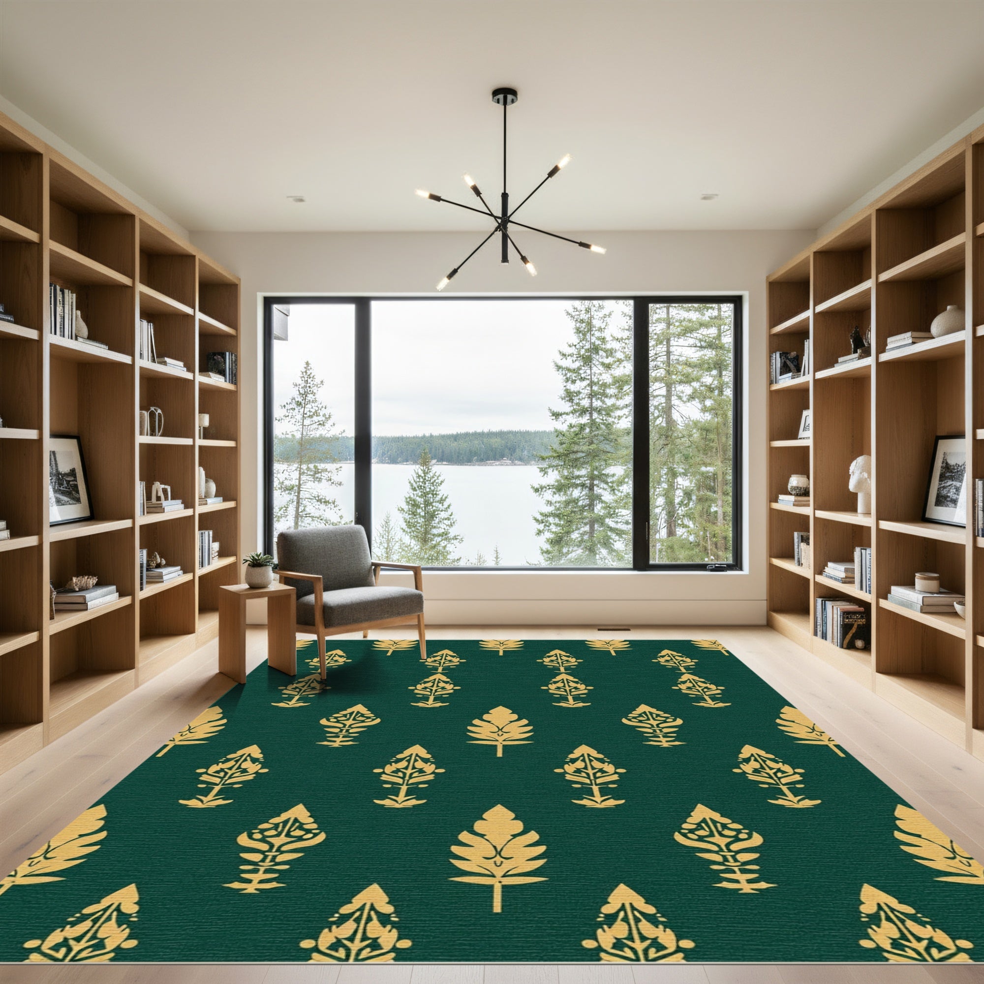 Golden Leaf Emerald Field Rug