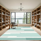 Modern Teal White Geometric Stripe Rug