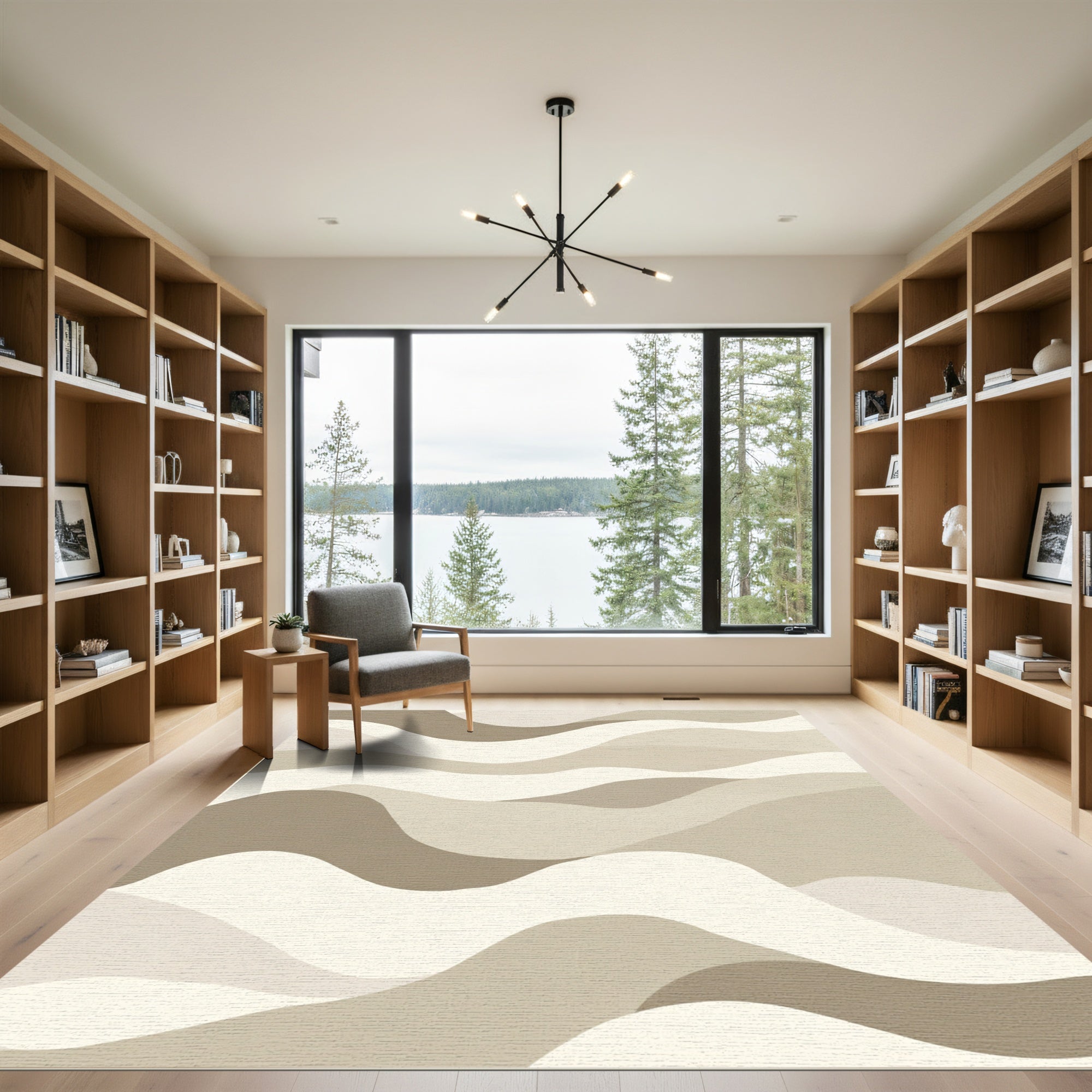 Neutral Earthy Tone Abstract Waves Rug
