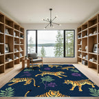 Savage Tigers Jungle Foliage Dark Rug