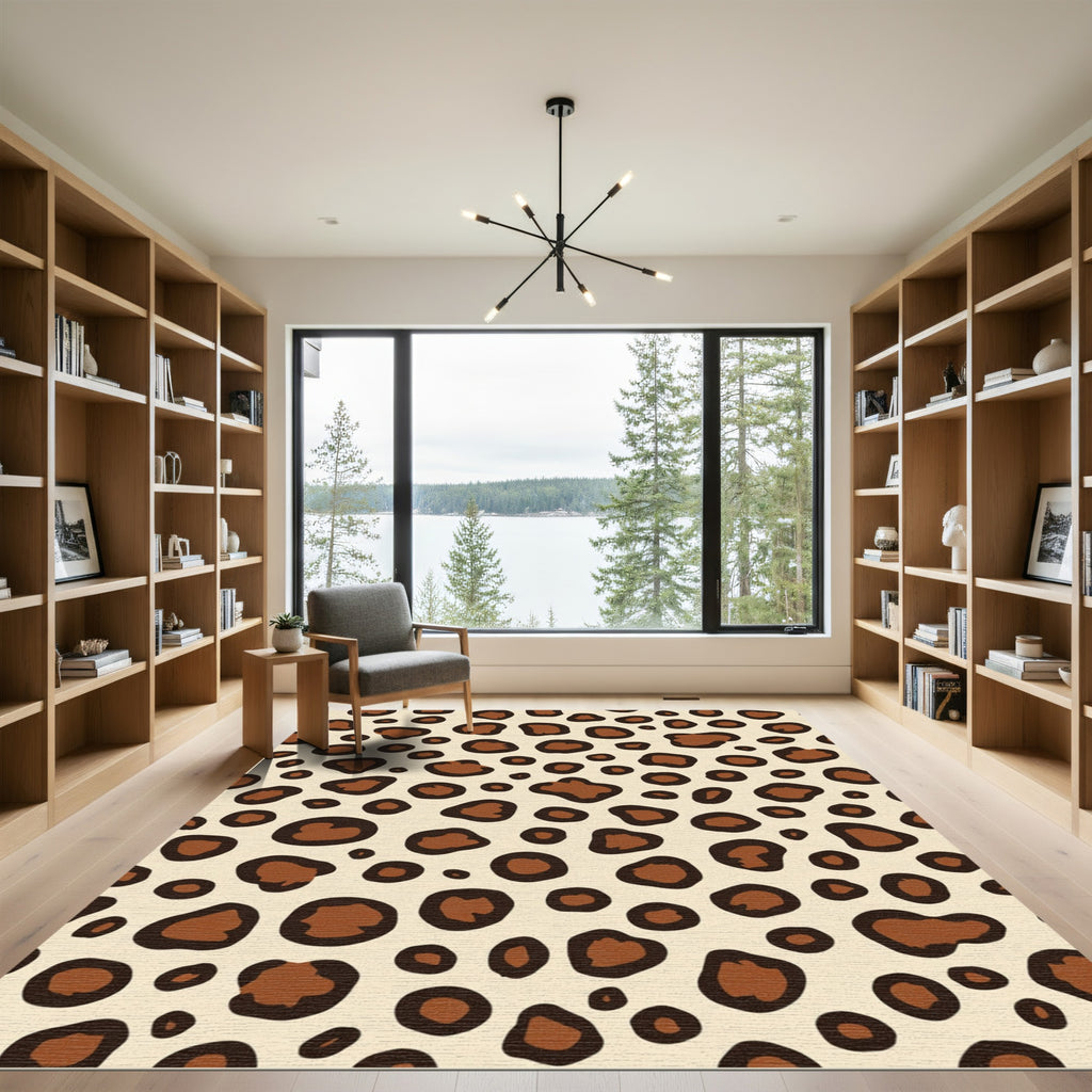 Cream Brown Animal Spots Rug