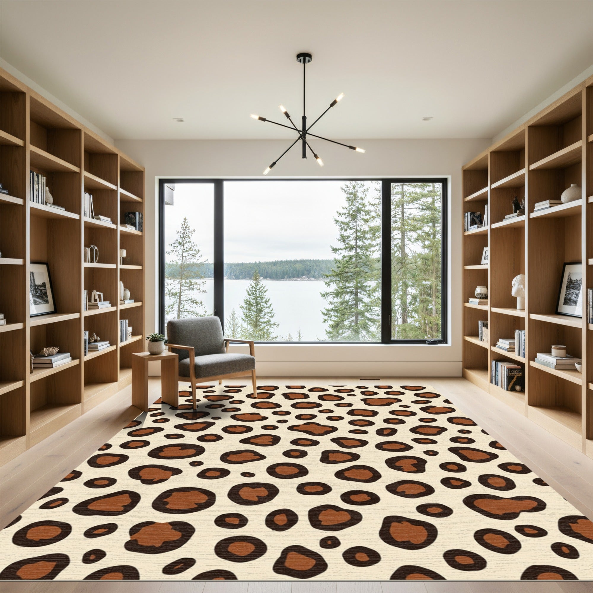 Cream Brown Animal Spots Rug