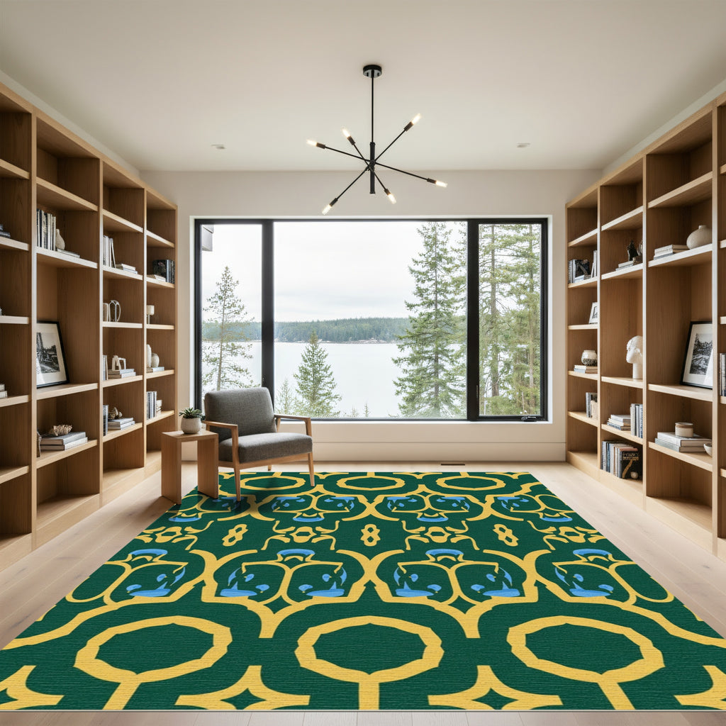 Emerald Gold Ornate Abstract Figures Rug