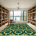 Emerald Gold Ornate Abstract Figures Rug