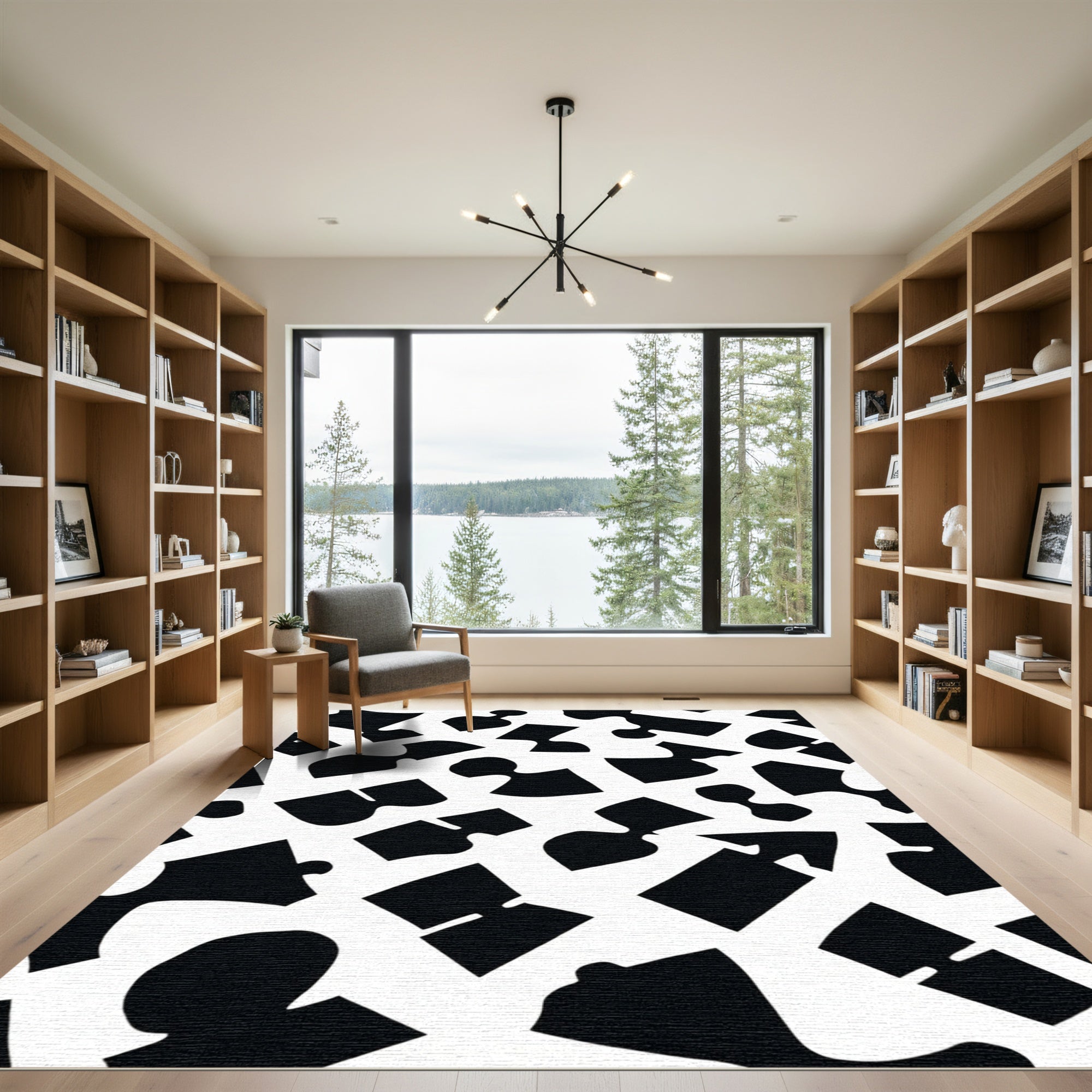 Black And White Jigsaw Puzzle Shapes Rug