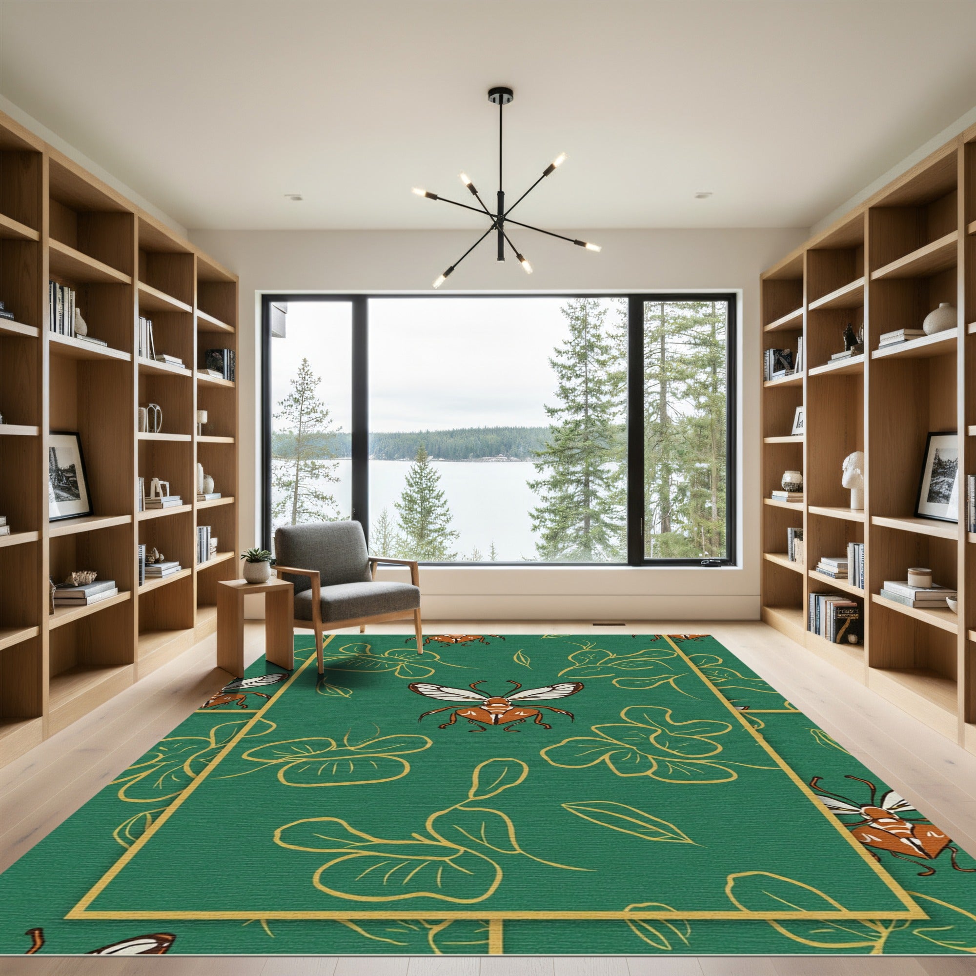 Emerald Green Butterfly Floral Repeat Rug