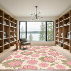 Pink Daisy Floral Garden Pattern Rug