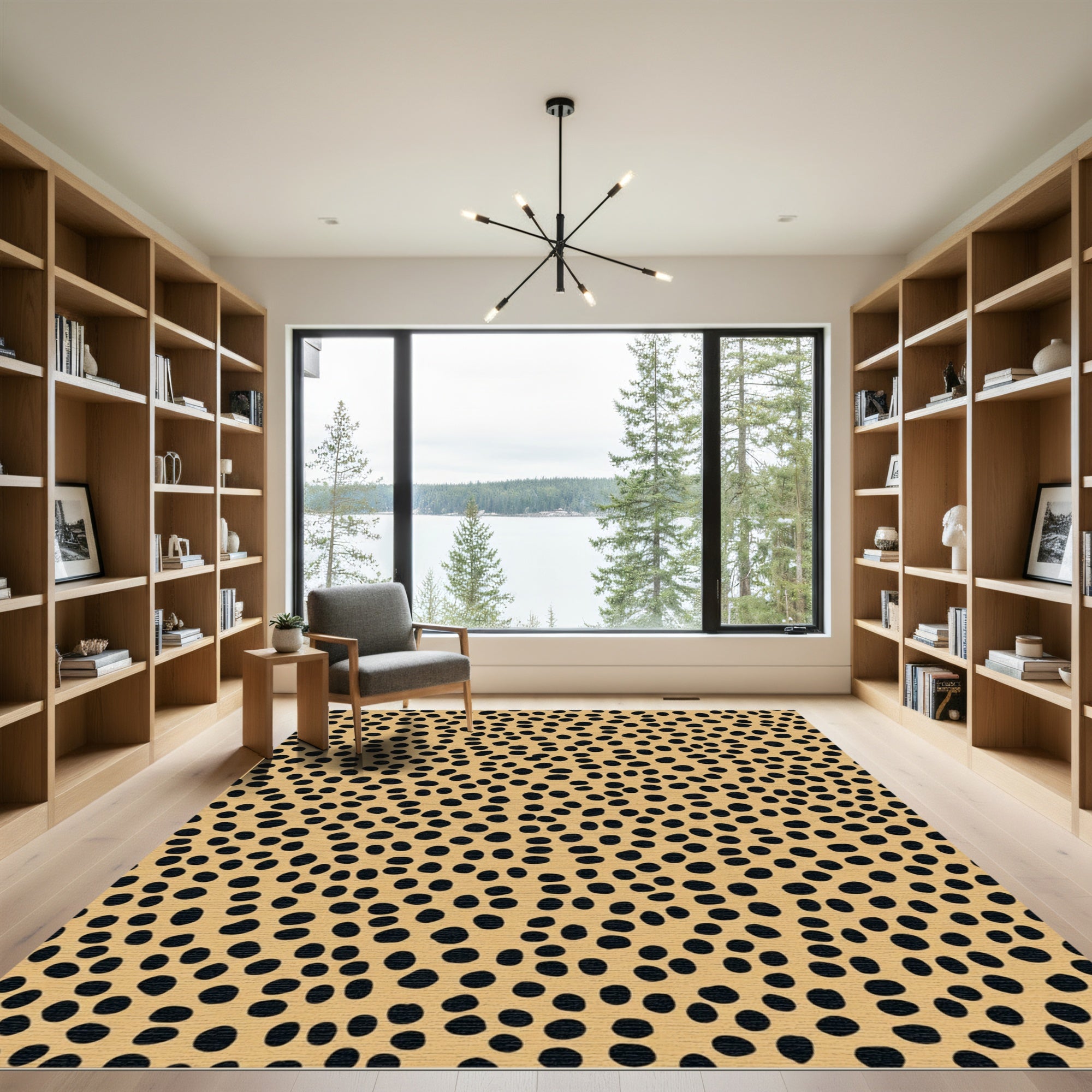 Tan Black Spotty Animal Print Rug