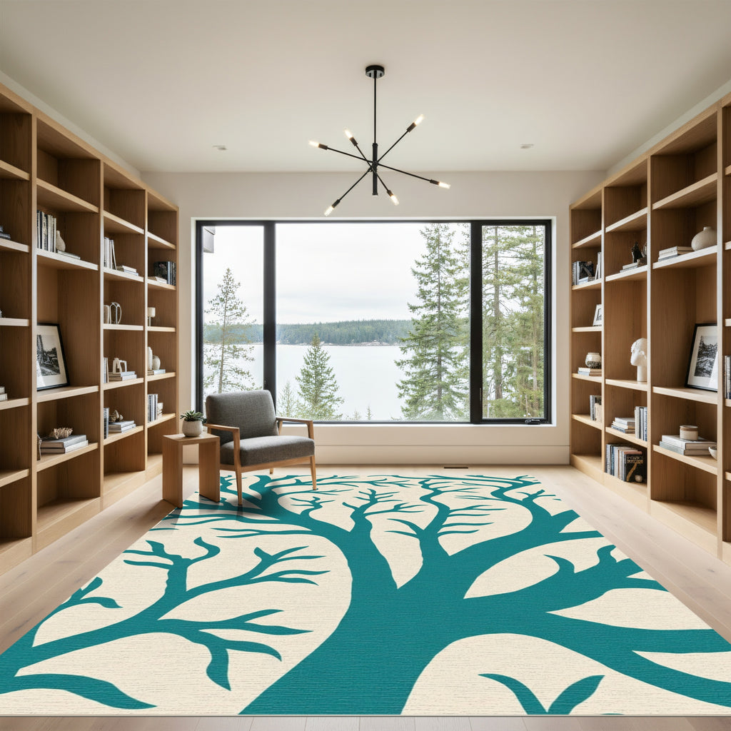 Teal Branching Silhouette Rug