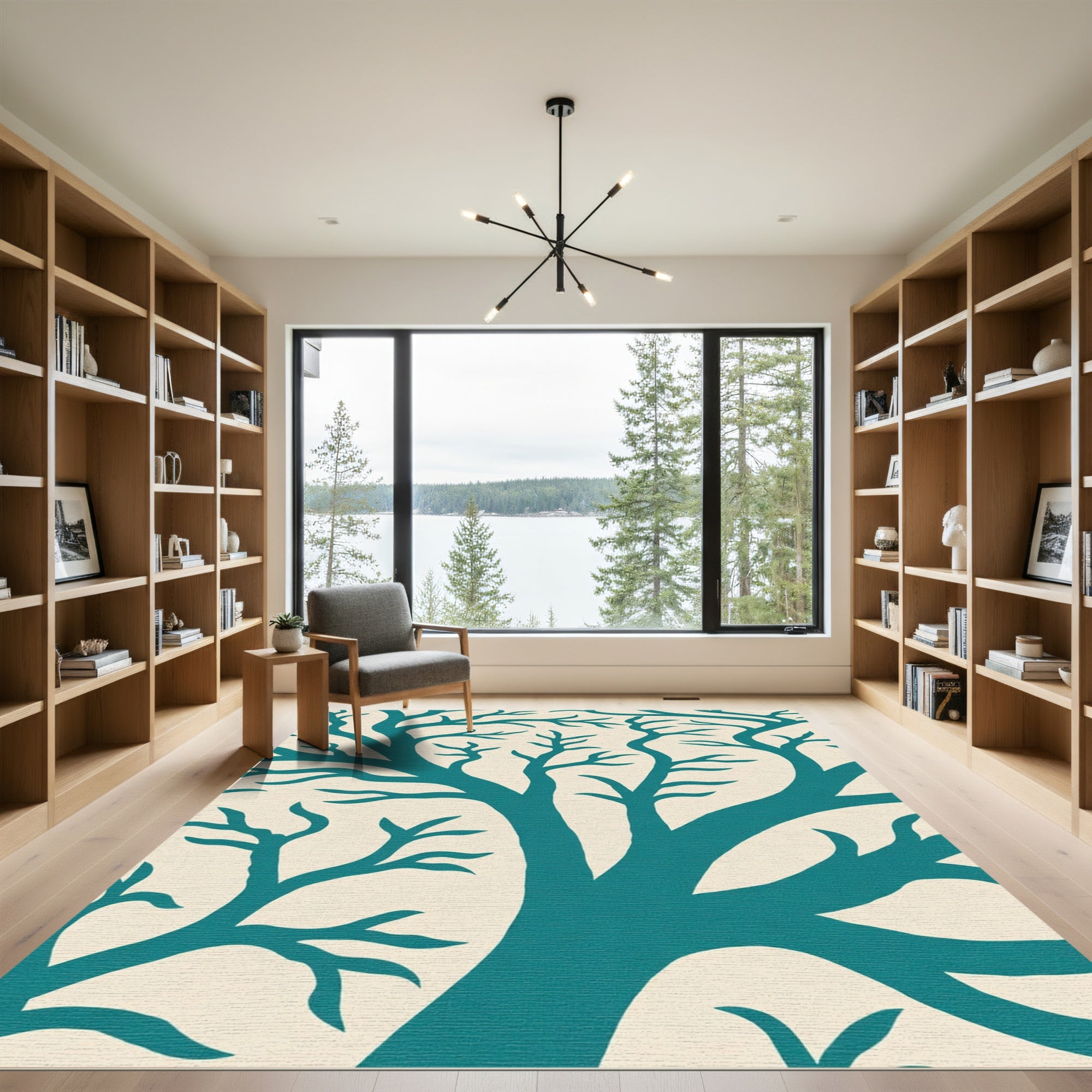 Teal Branching Silhouette Rug