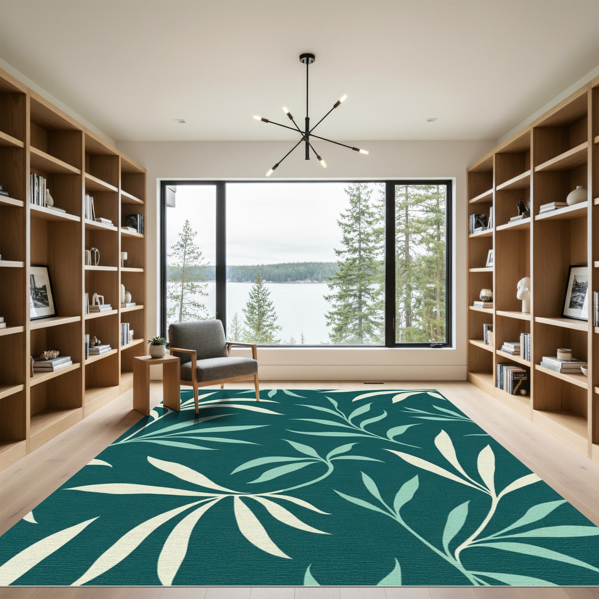 Teal Botanical Leaf Spray Rug