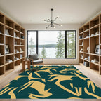 Deep Teal Golden Abstract Animal Forms Rug