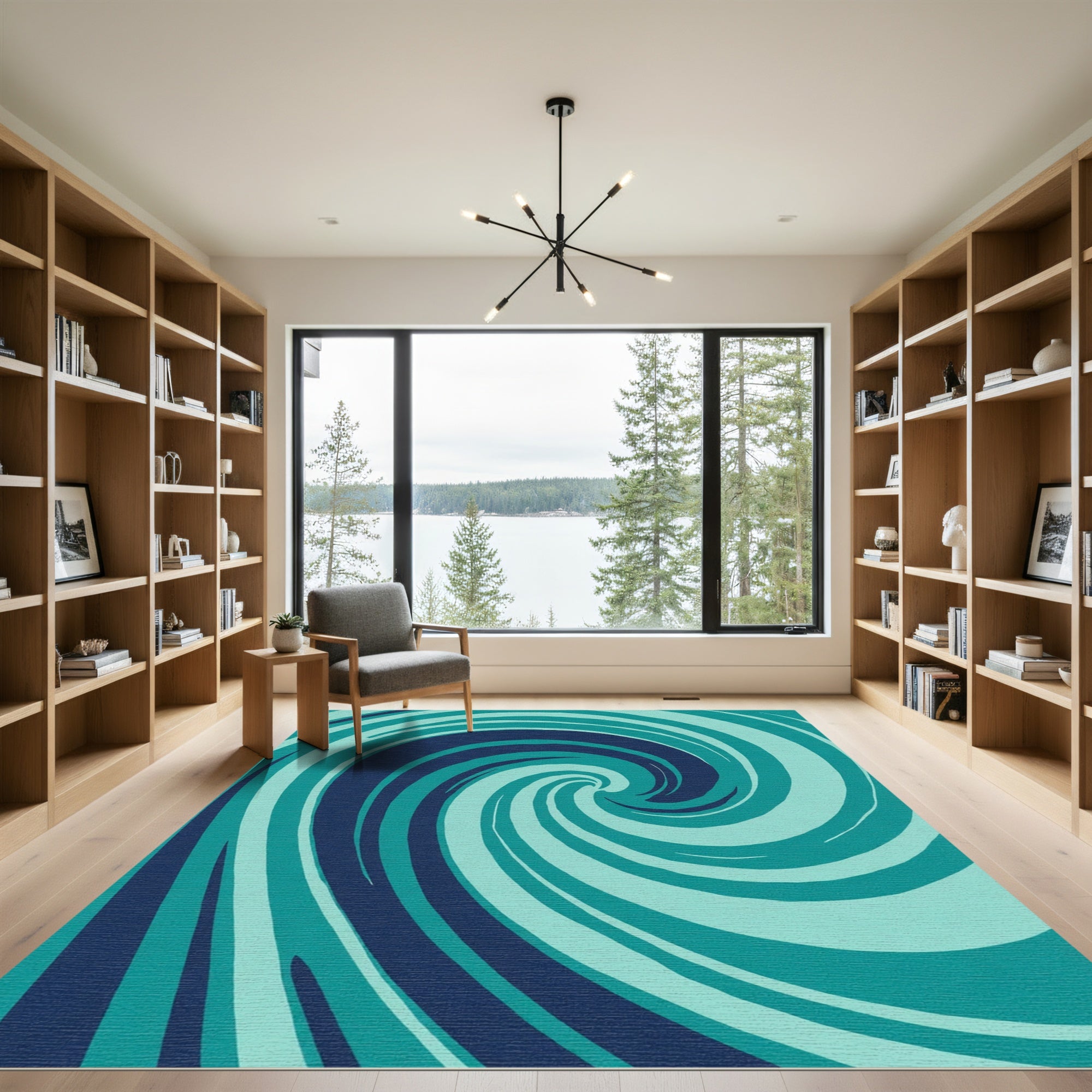 Teal Deep Blue Swirl Abstract Rug
