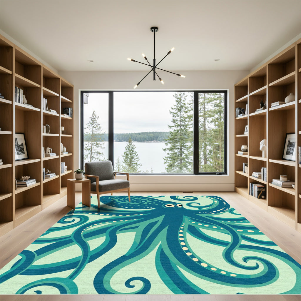 Teal Octopus Swirls Sea Creature Rug