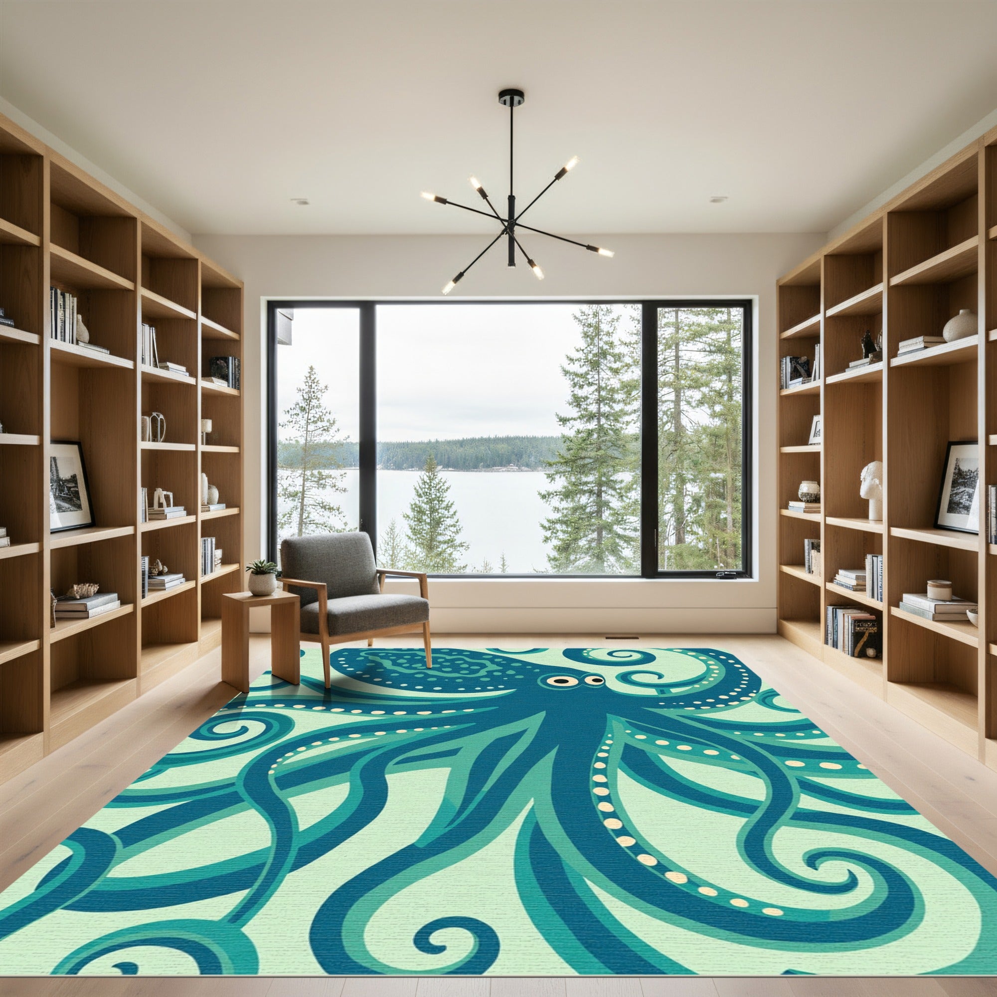 Teal Octopus Swirls Sea Creature Rug
