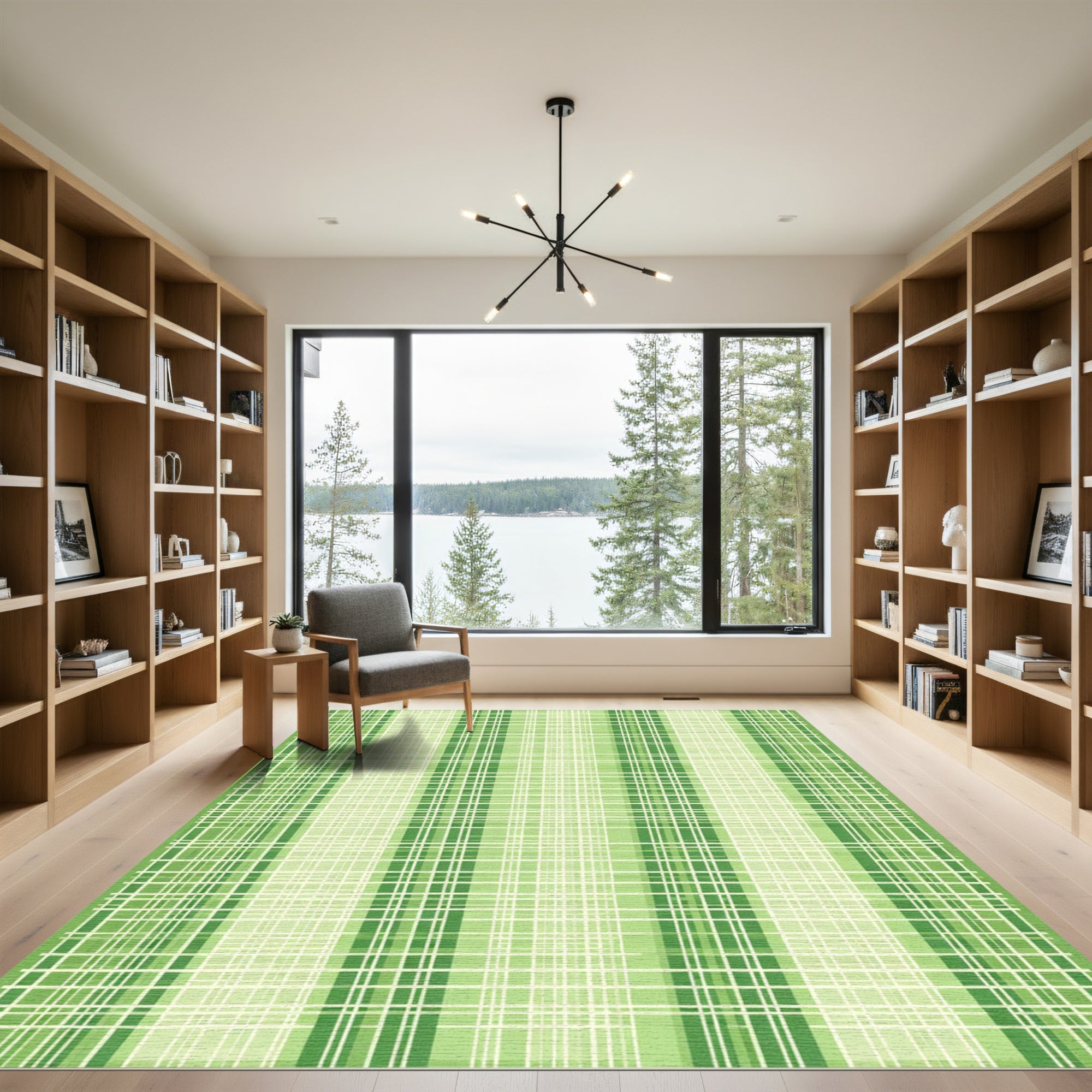 Breezy Green Gingham Stripe Rug