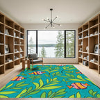 Whimsical Striped Fish Foliage Teal Rug