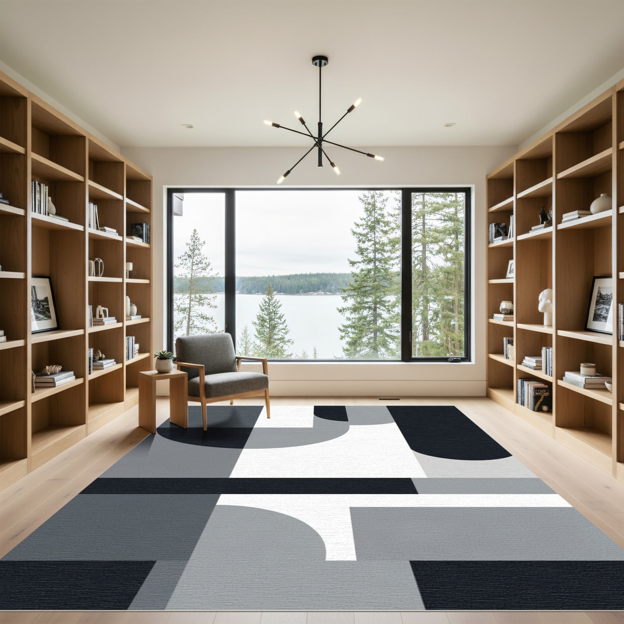 Monochromatic Geometric Shape Assemblage Rug