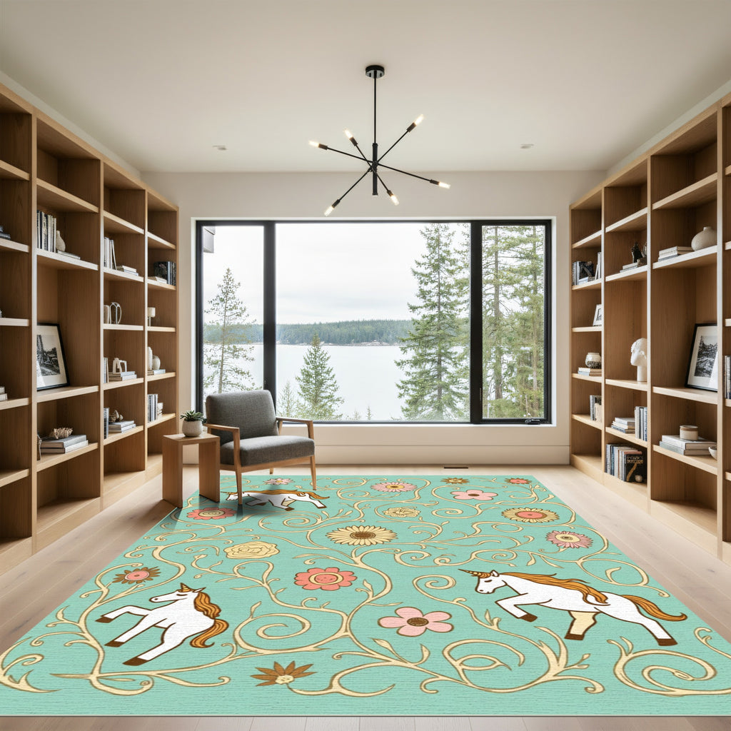 Whimsical Unicorn Floral Swirl Rug