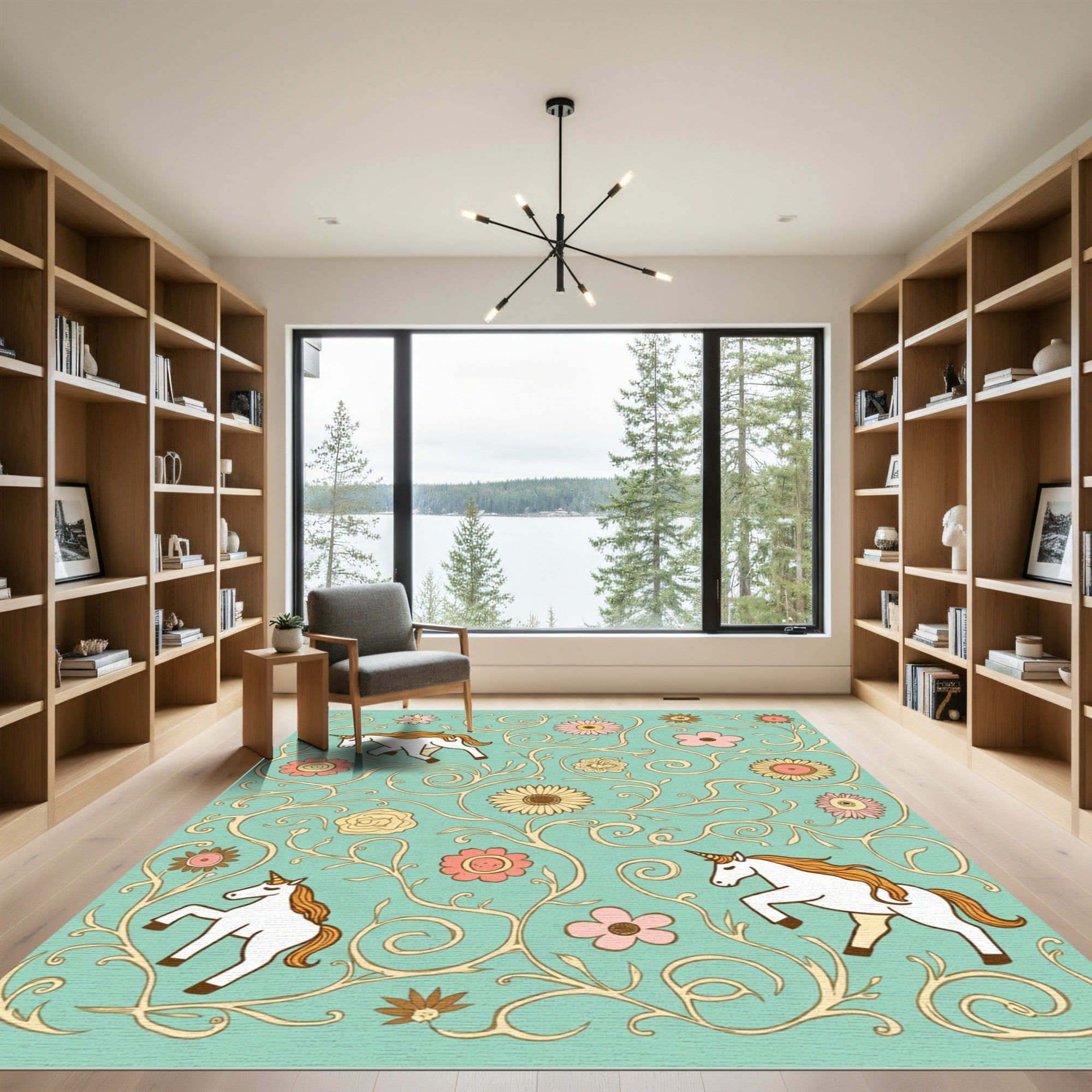 Whimsical Unicorn Floral Swirl Rug